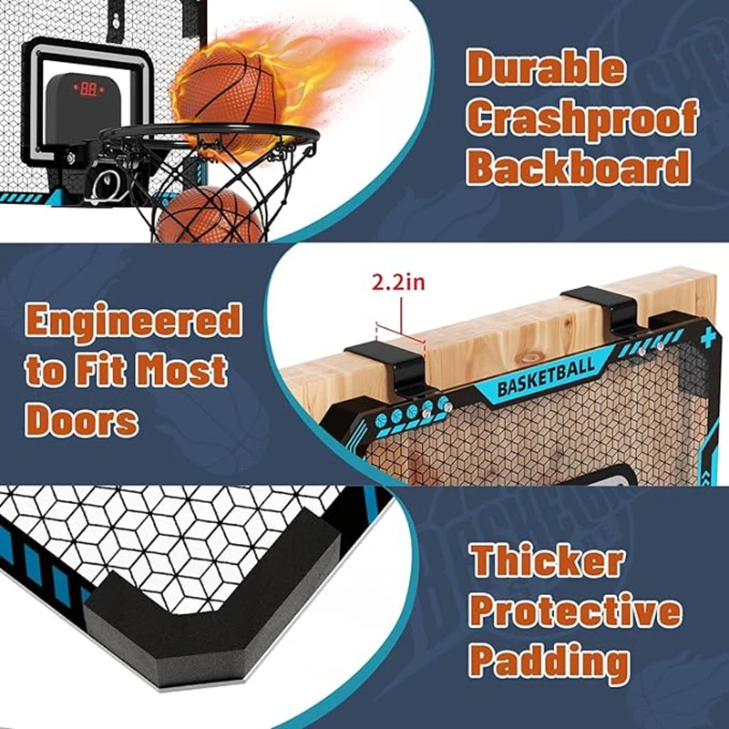 Basketball Hoop with 7 LED Lighting Over The Door Basketball Hoops Electronic Scoreboard Points game with one Ball Gift