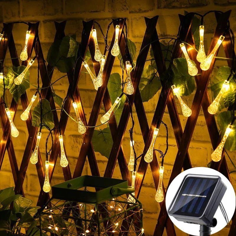 

20/30 LED Solar String Lights Outdoor Water Drop Fairy Lights Waterproof Patio Beads Light for Garden Wedding Party Lamp