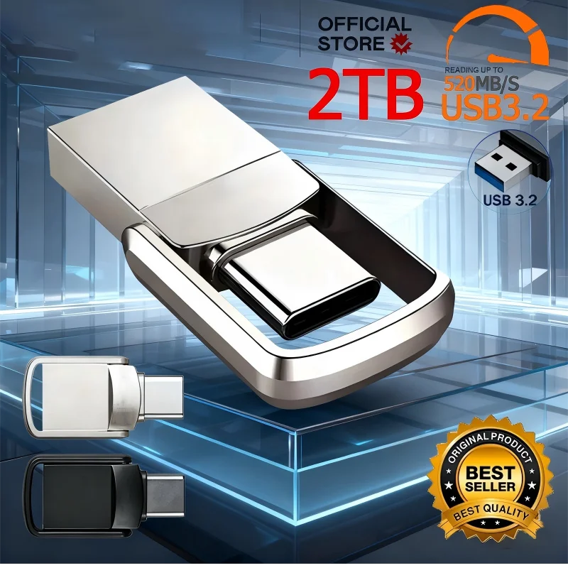 Adaptador USB, Memoria Flash de 2 TB, 3.2 Tipo C, Pen Drive, Memoria USB de 256 GB, 1 TB, 2 TB, Disco Flash para PC, Almacenamiento para Teléfono Inteligente, Disco U