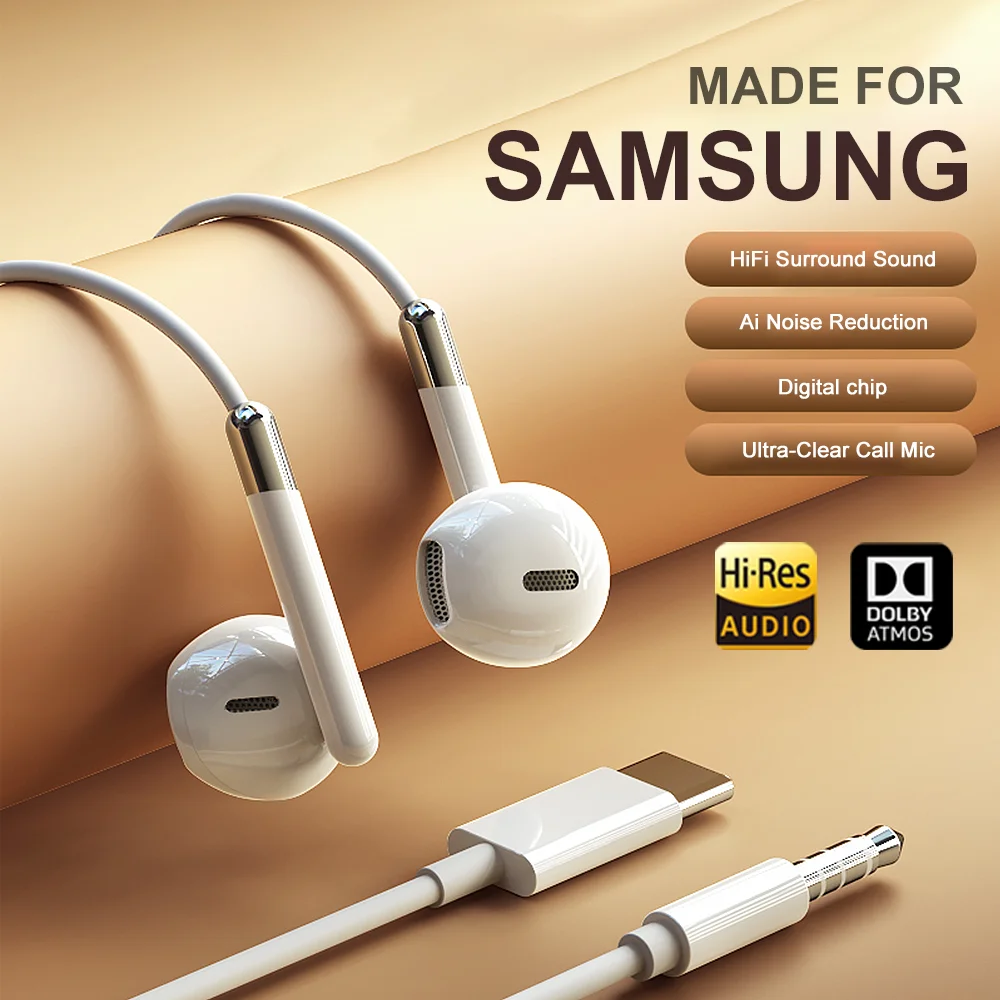For Samsung Earplugs Dolby Surround Sound With Mic Type C 3.5mm Music Wired Headphones For Samsung Galaxy S25 S24 S23 S22 Ultra — product photo 1 of 1