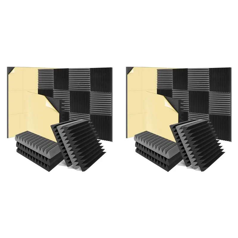 

AA05 Набор из 24 звукоизоляционных панелей 2x12x12 дюймов, самоклеящиеся, клиновидные звукоизоляционные панели из пеноматериала для домашней студии, офиса, черный и серый цвета