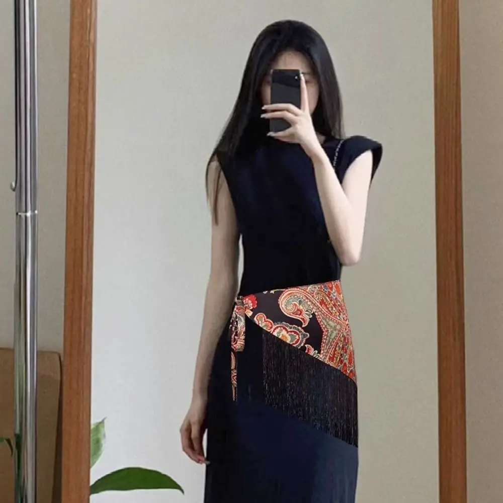 Ethnic Triangular Waistband Tassel Embroidered Printing Floral Triangular Belt Millennial Spice Girl Style Retro Style