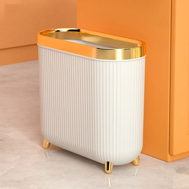 12L Large-capacity Trash Bin Luxury Golden High-foot Garbage Bin Kitchen Trash Can Toilet Waterproof Narrow Slit Trash Can