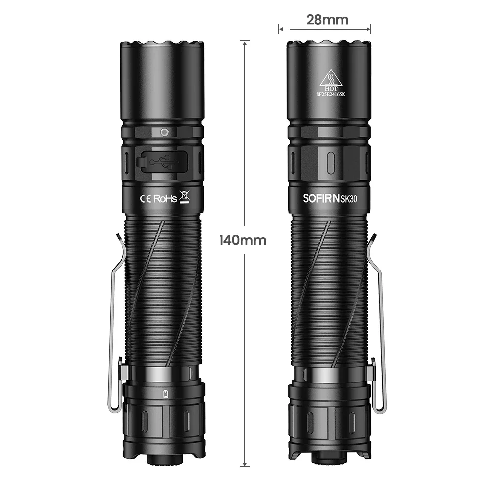 SOFIRN SK30 2800LM SFT70 Tactical Flashlight 6000K LED Light 21700 USB C Rechargeable Double Switch Torch Light