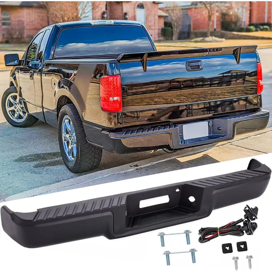 مجموعة المصد الخلفي من الفولاذ لـ 2006 2007 2008 Ford F150 بدون فتحات مستشعر الحديقة استبدال المصد الخلفي الأسود لـ FO1103 #1