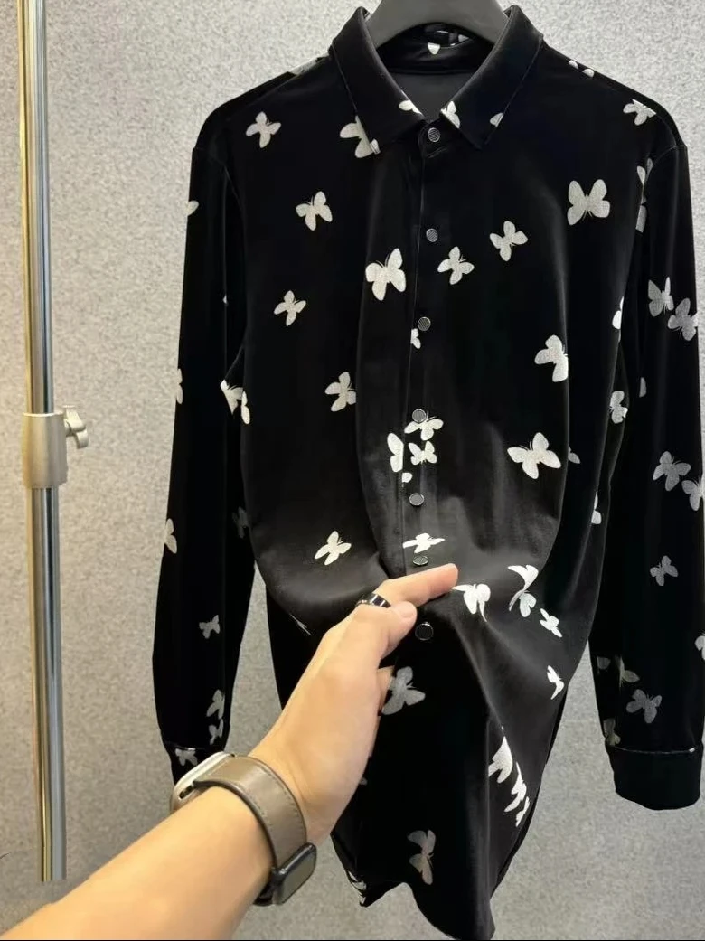 

Мужская рубашка из вельвета с длинным рукавом, модный принт, новинка весенней коллекции, городской стиль, дышащий полиэстер