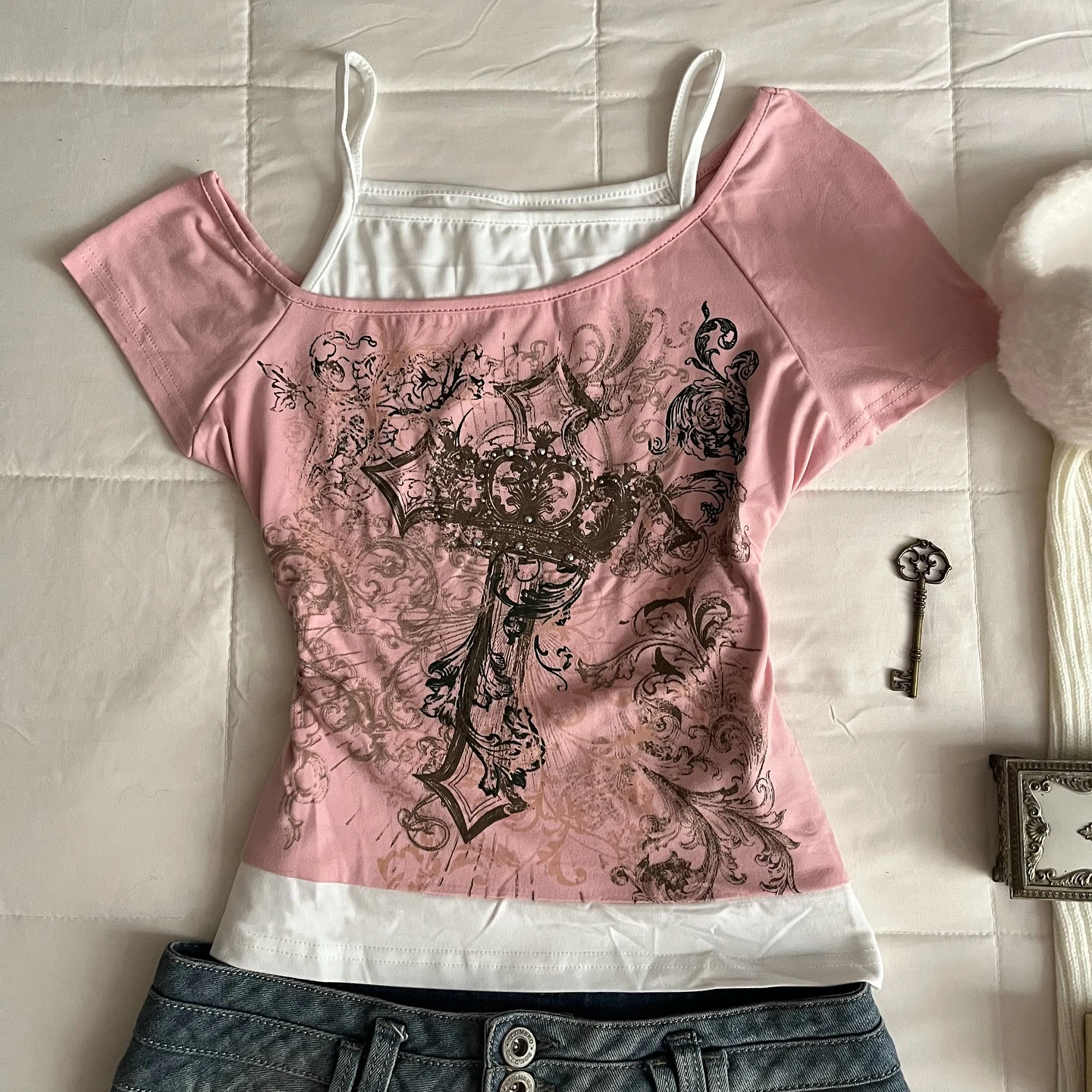 

Y2K Harajuku женский топ с короткими рукавами Millennium Harajuku розовый с принтом повседневная мода уличный стиль сладкий сексуальный стиль Millennium