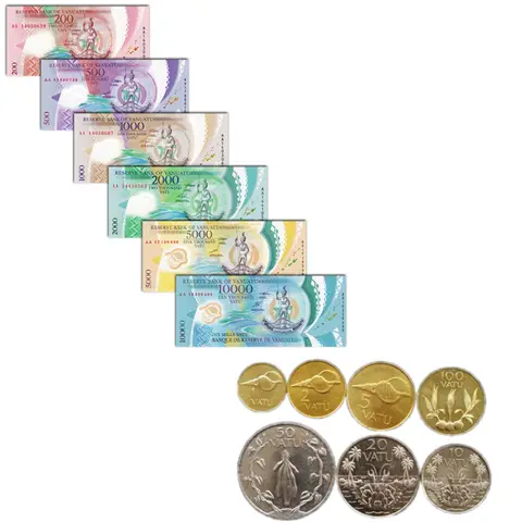 Vanuatu, Different Coins and Notes, UNC Original Coin and Note for Collection