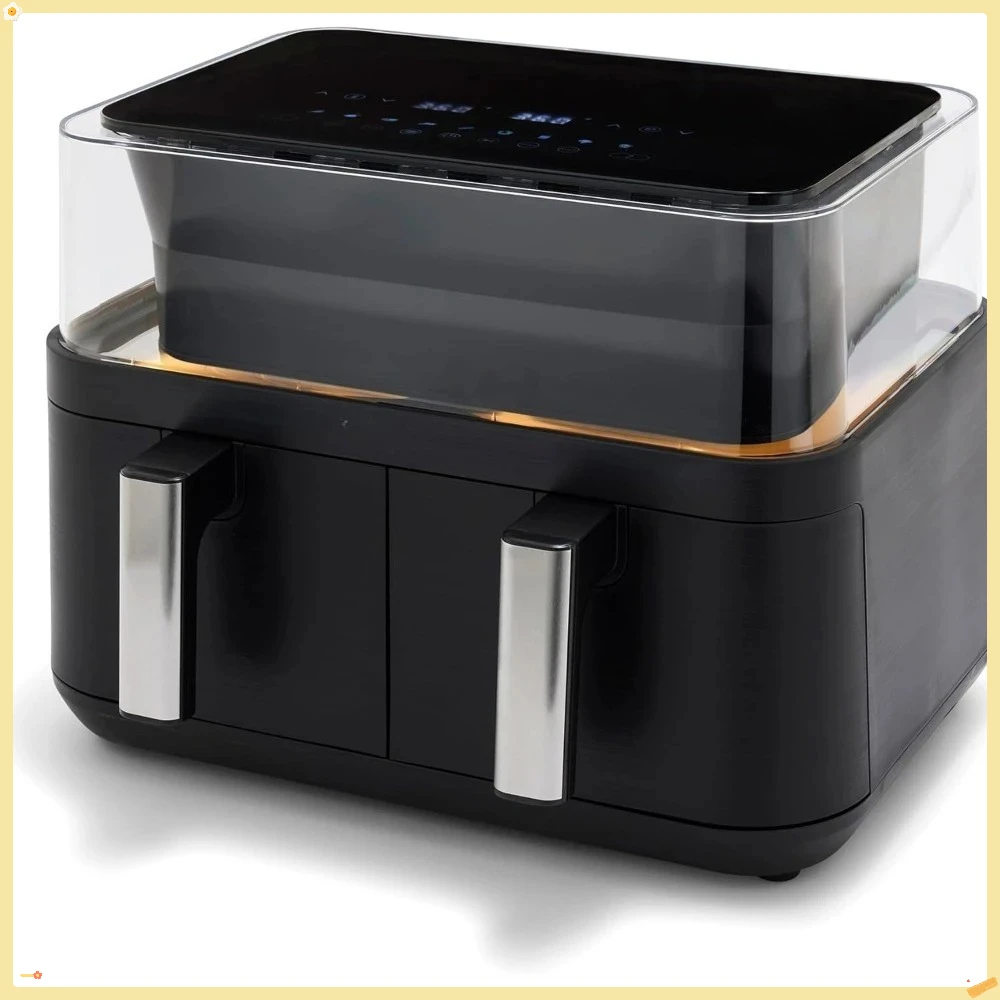 

Двойная фритюрница 10QT, 360° ° Прозрачное окно, керамические ящики и подносы с антипригарным покрытием 5QT без PFAS, двойное приготовление пищи, 12 предустановок