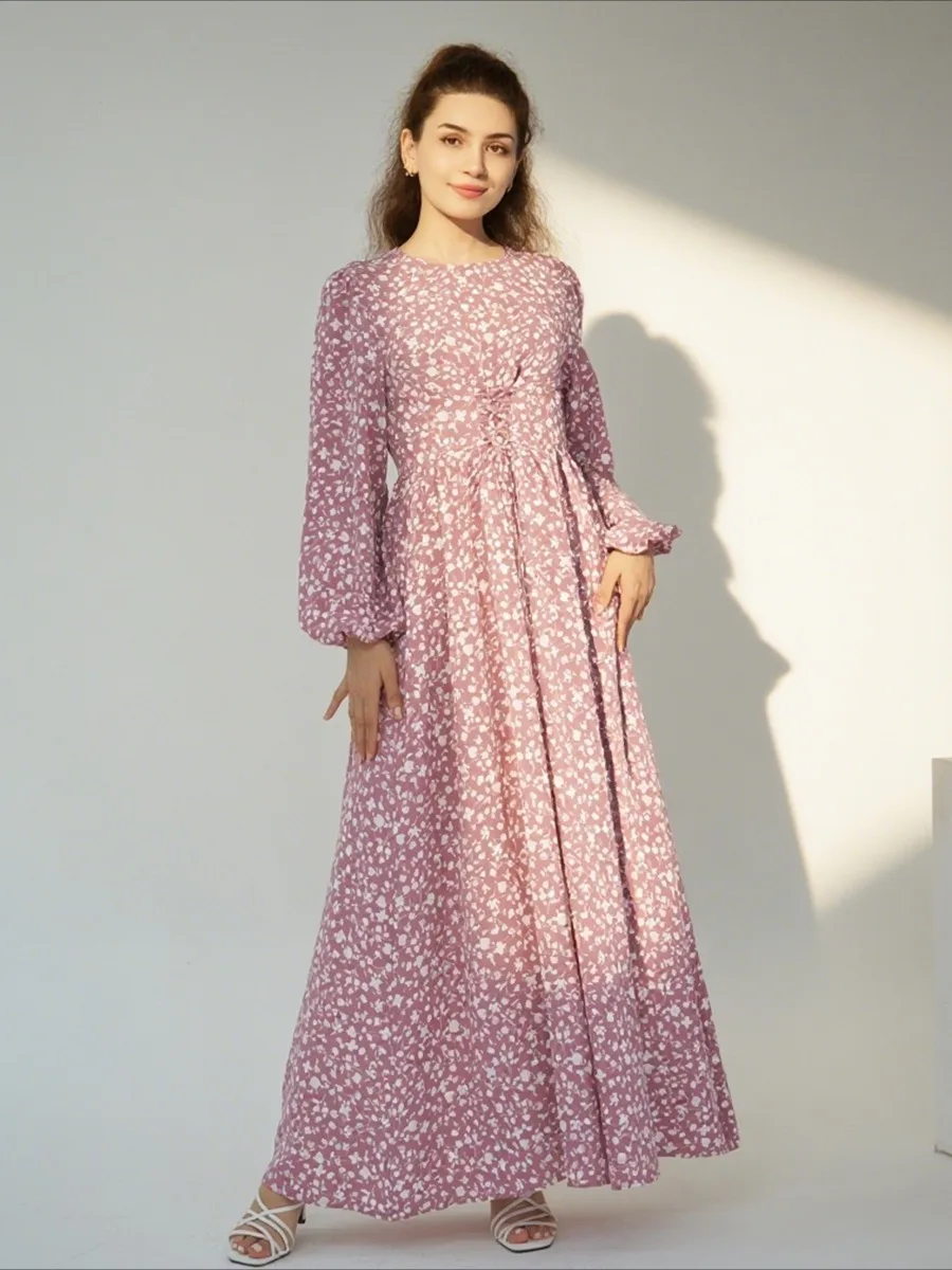 

Платье с принтом Ид, женское вечернее платье Абая, бандажные длинные платья с цветком, Рамадан, марокканский кафтан, халат Джалабия, Vestidos Largos Dubai 2025