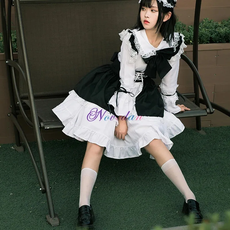 Qq38men feminino roupa de empregada anime sexy preto branco avental vestido doce gótico lolita vestidos cosplay traje