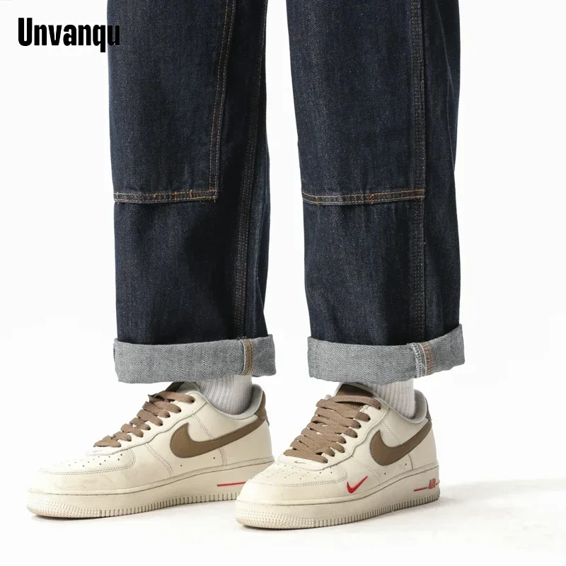 UNVANQU 2023 New Chic Harem Spring Autumn Line Streetwear Trouser Men\'s Clothing Jogger Cargo Ankle Length Denim Pants Y2K Jeans