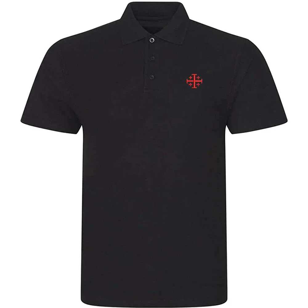 Lyprerazy Men's Casual Polo Shirt Cross God Jesus Christian Embroidered Short Sleeve Golf Polo-Shirt