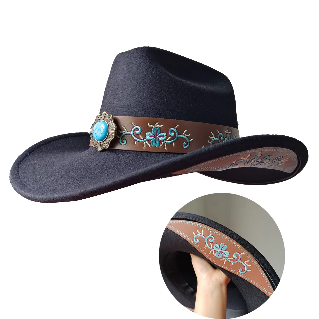 Western Cowboy Hat Embroidered Decal Cowboy Hat Spring/Summer Panama Sun Hat Vintage Elegant Cowboy Hat Jazz Hat Sombrero Hombre