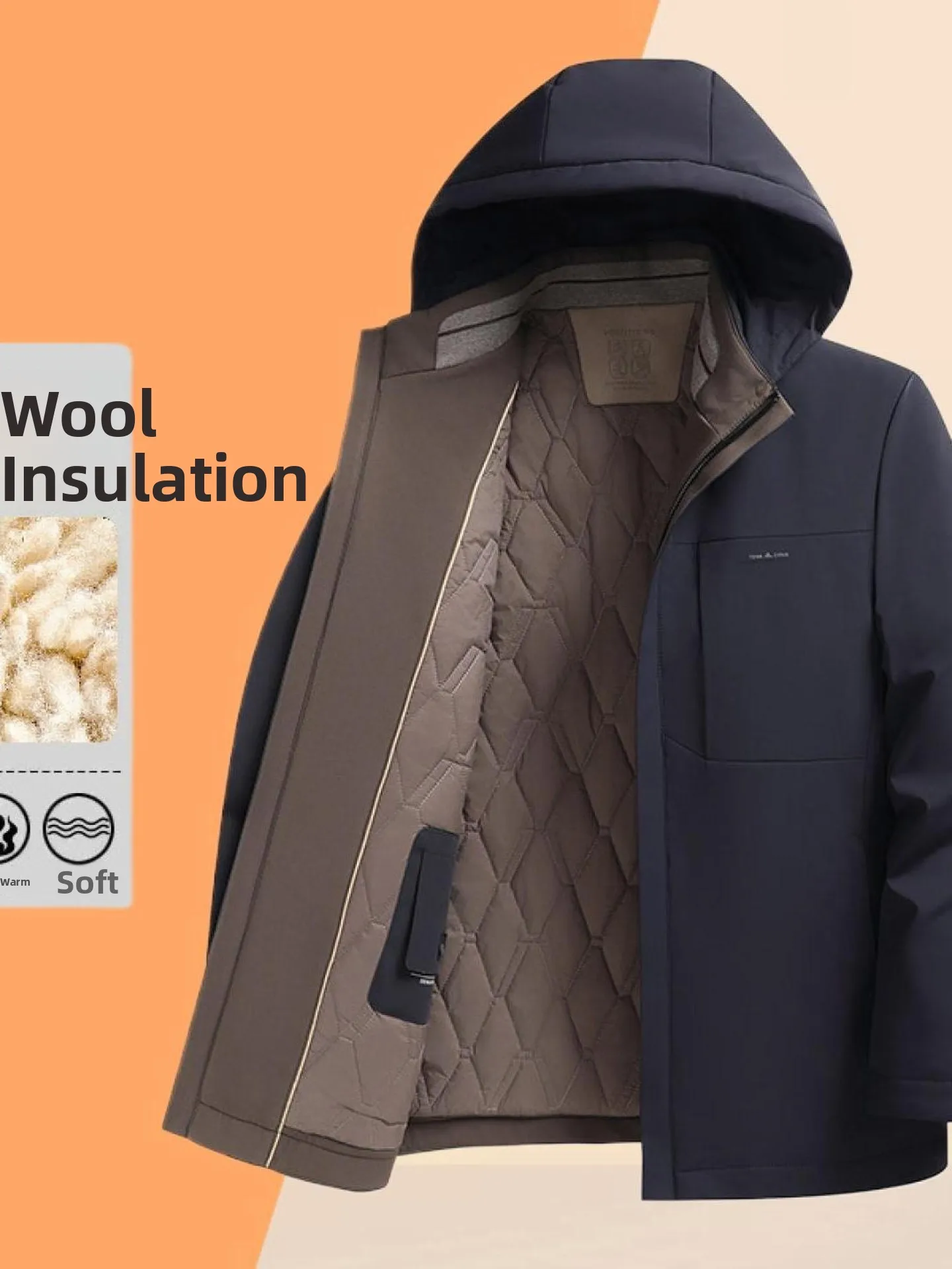 

Thiened Jaet Cotton Coat Men's Busin Casual Autumn Winter Detachable Cap Warm Faionable Dad Clothes Long Sve Zipper