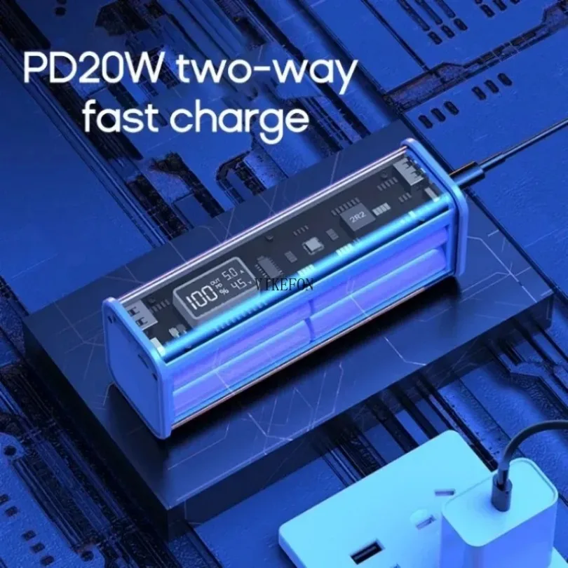 22.5W DIY Battery Charger Case Transparent PD Power Bank Storage Box For 8PCS 18650 Polymer 20000mAh Battery Fast Charging Box