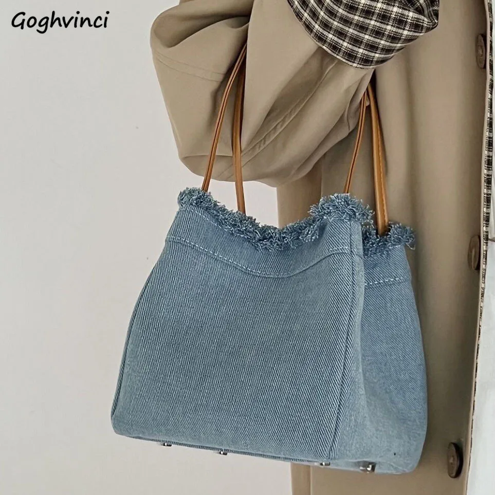 Denim borse con manico superiore moda donna grande capacità Design retrò borse All-match femminile Chic Casual portatile Hasp Totes Ins