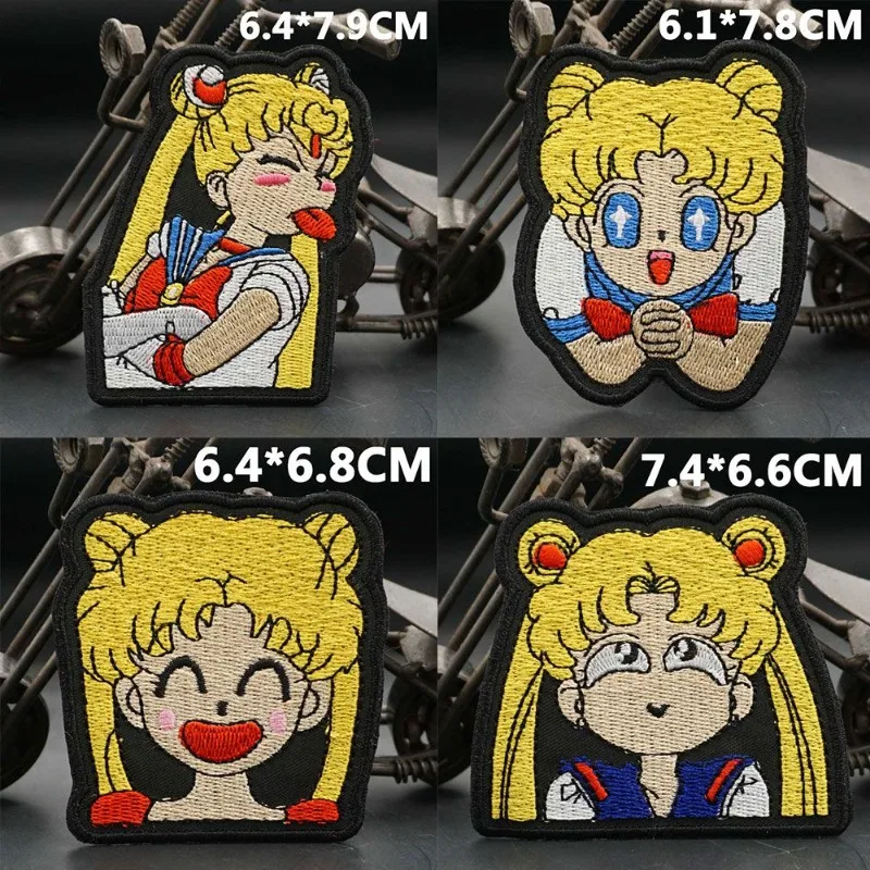 Creative Sailor Moon Animation Peripheral Cartoon Kawaii Embroidery Cloth Stickers Clothes Bags DIY Cloth Stickers Velcro Gifts