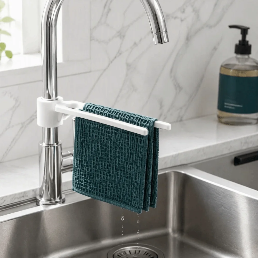 Adjustable Faucet Towel Rack Universal Long Arm Kitchen Towel Rack 3D Print No-Drill Drying Organizer Bathroom Vanity