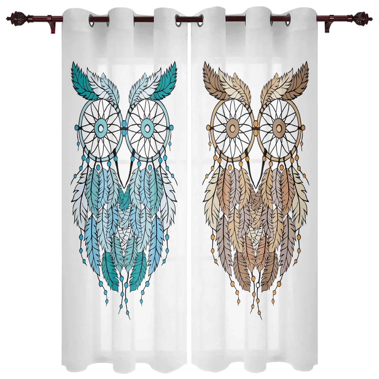 Dream Catcher Owl Feather Art Cute Cartoon Curtains for Living Room Modern Kitchen Curtain Home Bedroom Window Treatment Blinds