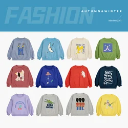 Sudadera con capucha para niños y niñas, suéter cálido de lana con patrón de dibujos animados coloridos, otoño e invierno, novedad de 2024