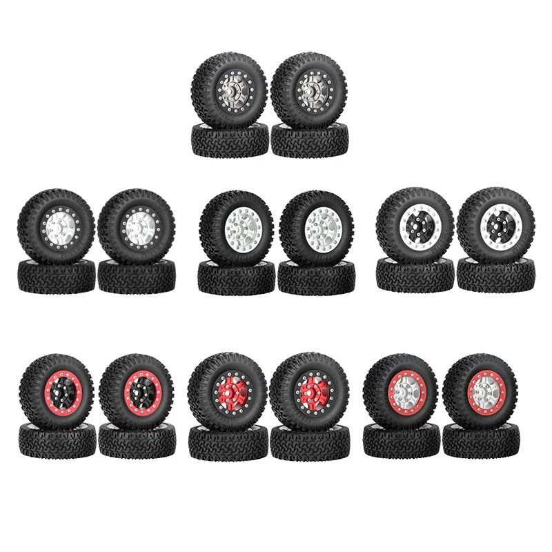 4PCS 76Mm 1.55 Metal Beadlock Wheel Rim Tire Set For 1/10 RC Crawler Car Axial Yeti Jr RC4WD D90