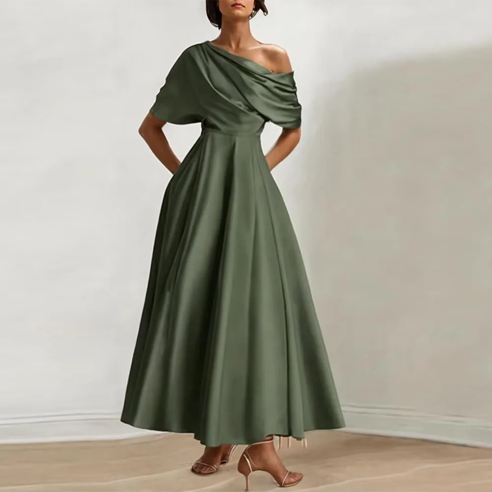 

Customized Exquisite Satin Tea Length Mother of The Bride Dresses One Shoulder A Line Bridesmaid Dress Ankle Length 2025