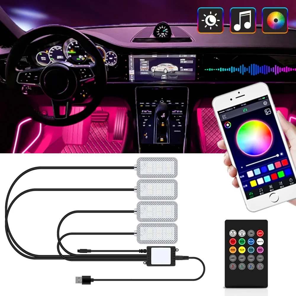 

Neon Car LED Interior Lights RGB Ambient Light Kit With APP Wireless Control LED Auto Atmosphere Decorative Lamp