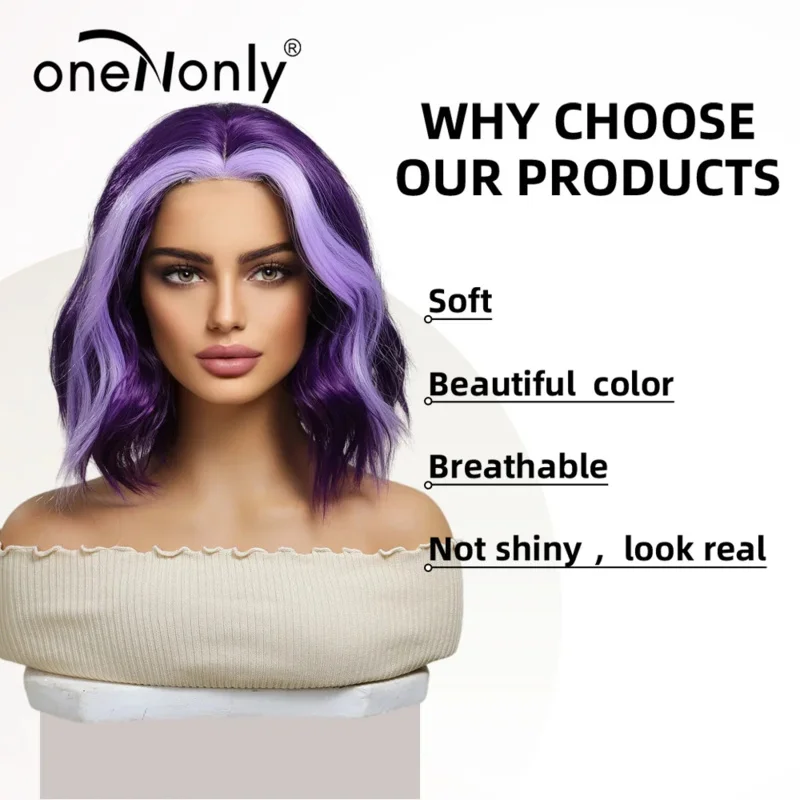 oneNonly Purple Wig Lolita Female Curly Women's Short Wigs Party Halloween Cosplay Wig Makeup Tools High Quality Synthetic Hair