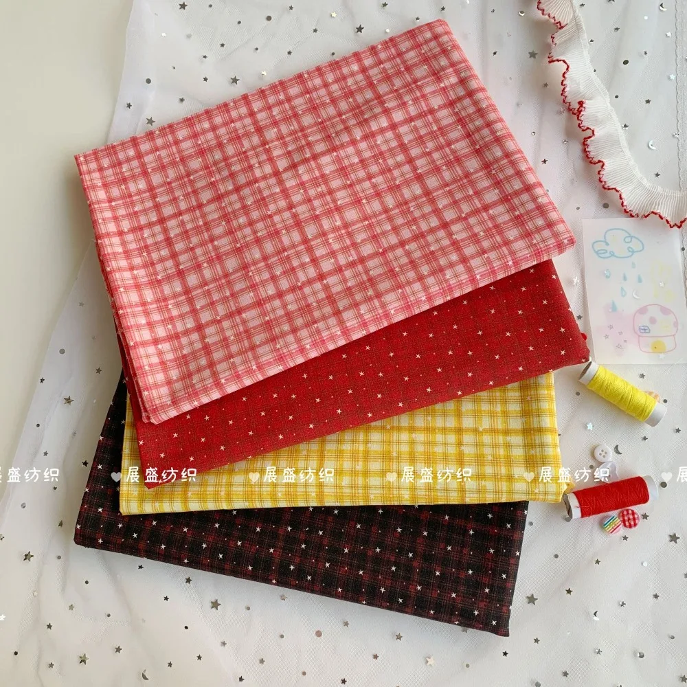 145x50cm 40s Baumwoll-Druckstoff im Ins-Stil Retro Karo Stern DIY Stoff für Kleidung, Haaraccessoires, Taschen, Nähstoff – Detail 2