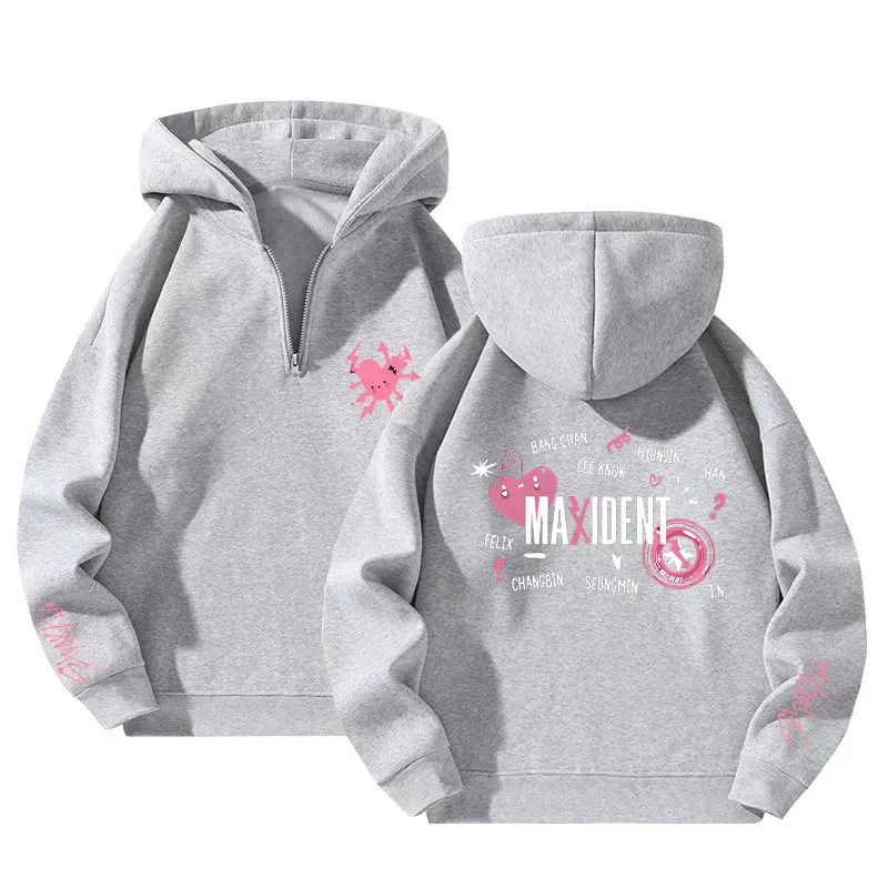 Hot Discount Stray Kids Maxident Hooded Fleece Sweater Women Men Spring And Autumn Casual Kpop Long Sleeves Zipper Hooded