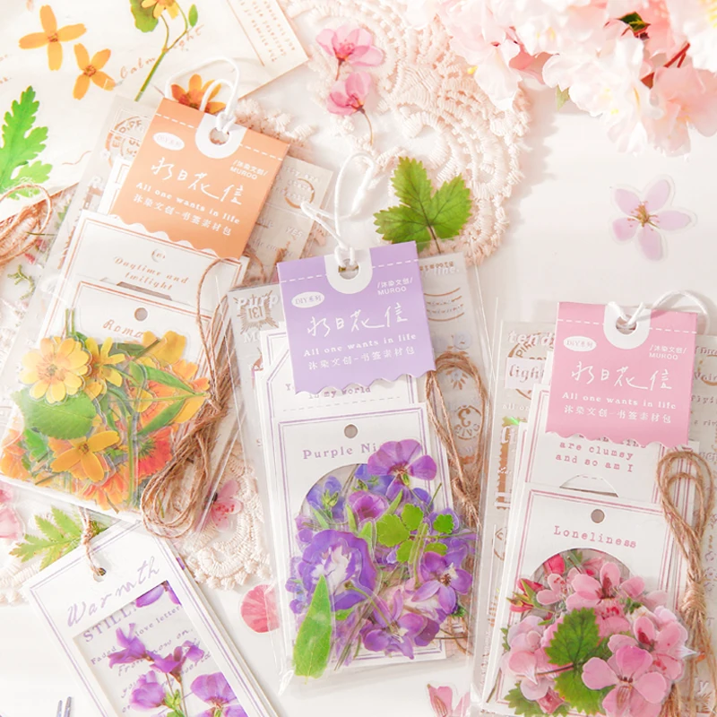 54pcs Creative Retro Label Flower Plant Stickers Material Pack Planner Handbook DIY Scrapbooking Aesthetic Material Deco
