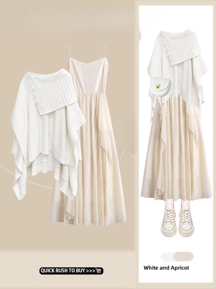 

Ladies Knitted Tea Set Two-Piece Suit Autumn New Sle Lazy Milk Series Off-oulder Dr High-End Feeling Casual Faion