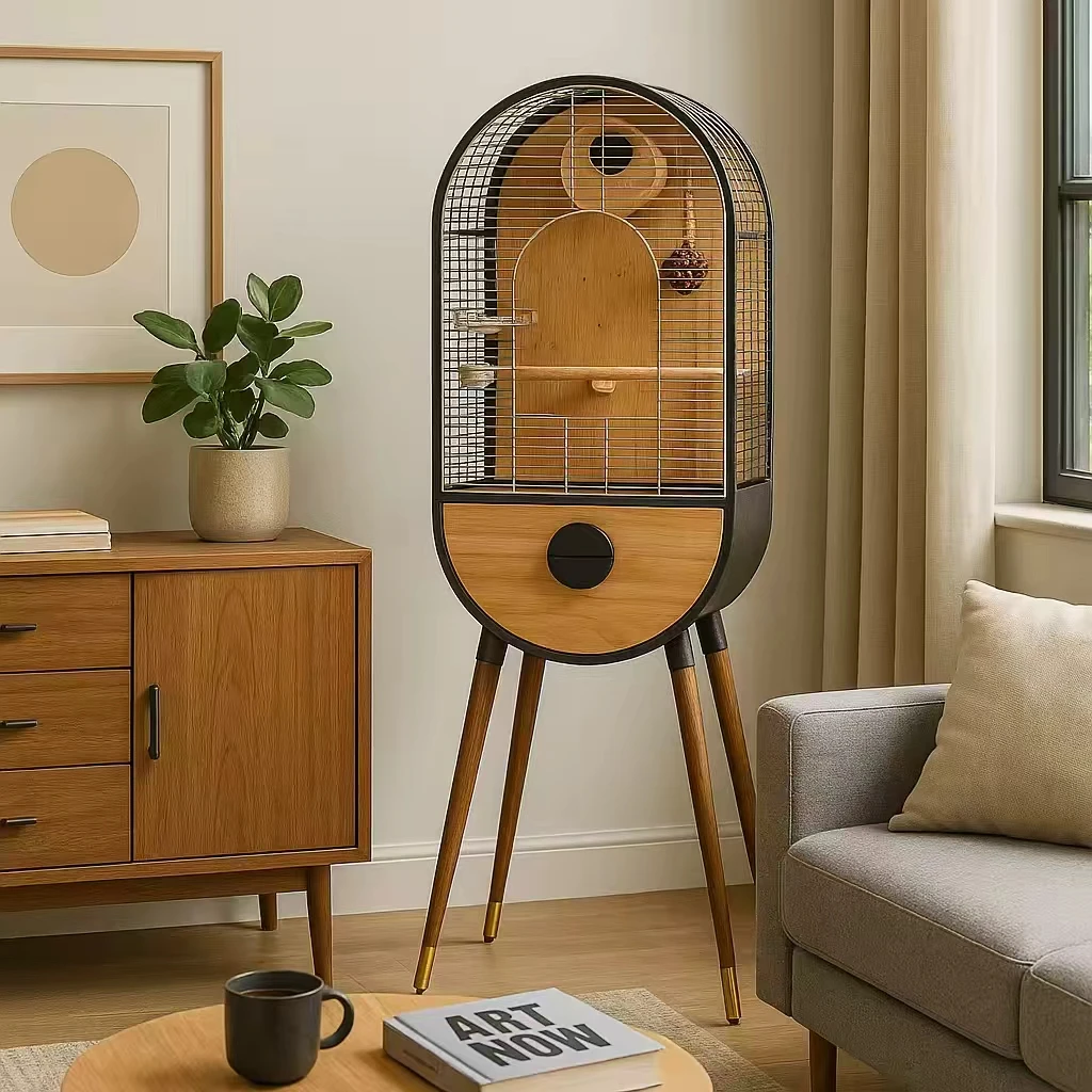 New Arrival Sustainable Premium Stainless Steel Solid Wood Interior Decoration Luxury Villa Feeding Cage