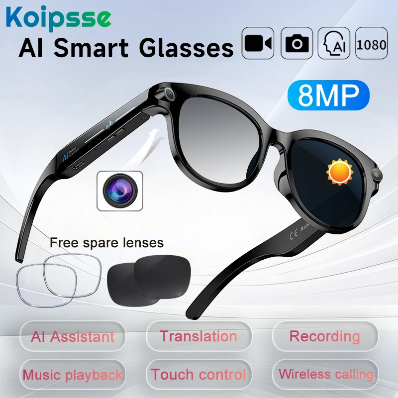 

Smart camera translation glasses with 8-megapixel resolution, meeting recording, and music playback functions