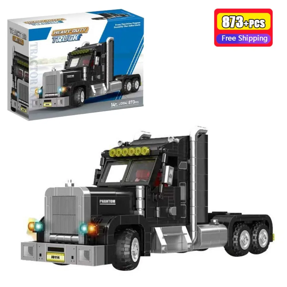 

MOC American Heavy Duty Truck Tractor With Large Trailer Building Blocks City Speed Racer Vehicle Bricks Educational Toy For Kid