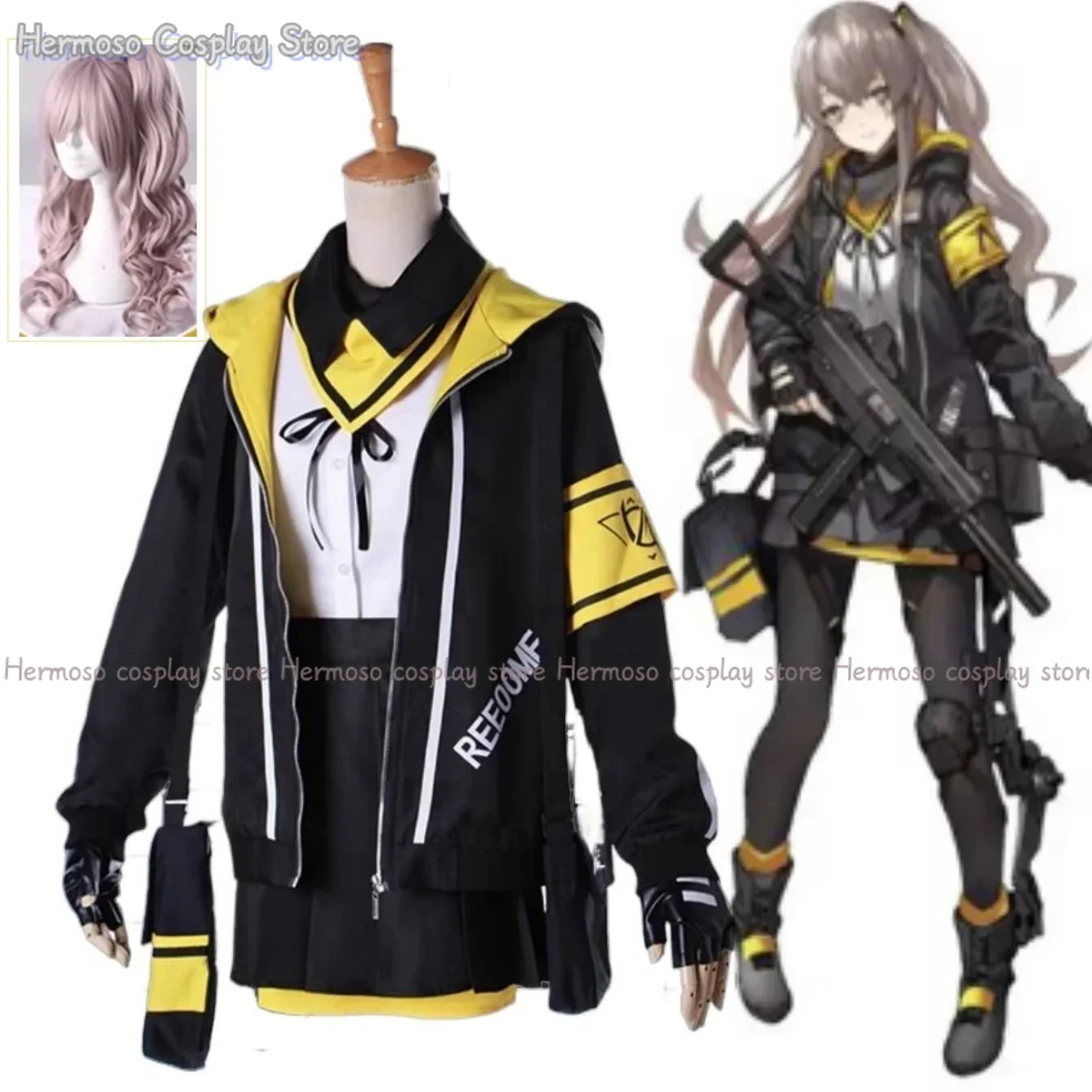 Anime Game Girls Frontline Ump45 Cosplay Costume Wig Battle Unifrom Full Set Women Frontline Ump45 Cosplay Uniform For Halloween