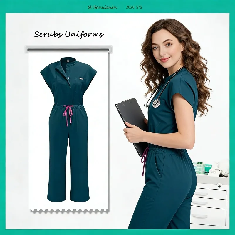 

Women's Hospital Nursing Jumpsuit Health Check-up Workwear Beauty Salon Skin Care and Spa Center Hand Brushing Uniform