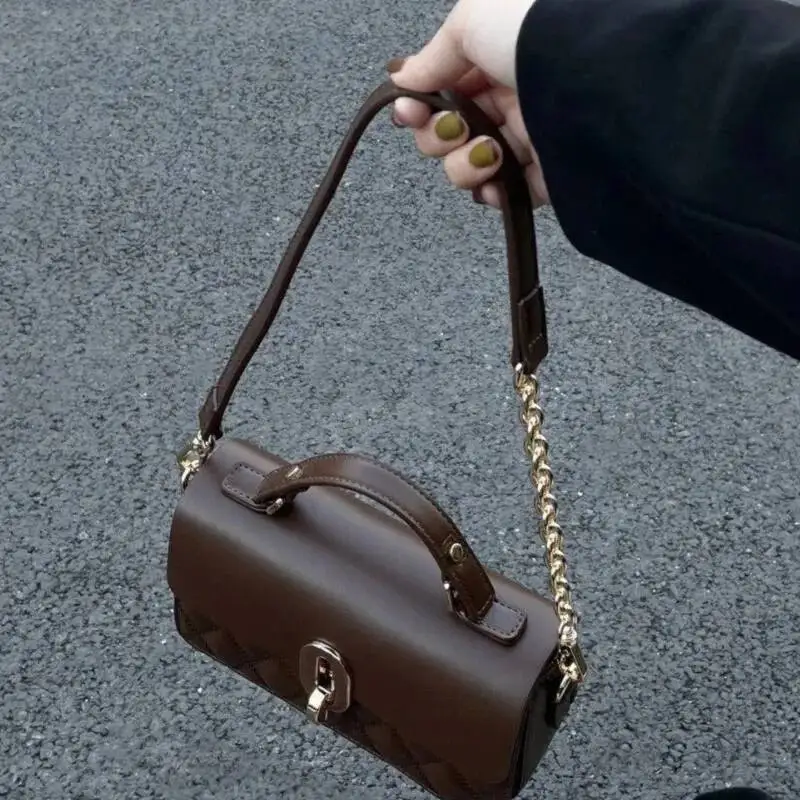 Bloom Vintage Coffee Handbag Women High Street Leather Handle Chic Messenger Bag Ladies Retro Casual Crossbody Bags Aesthetic