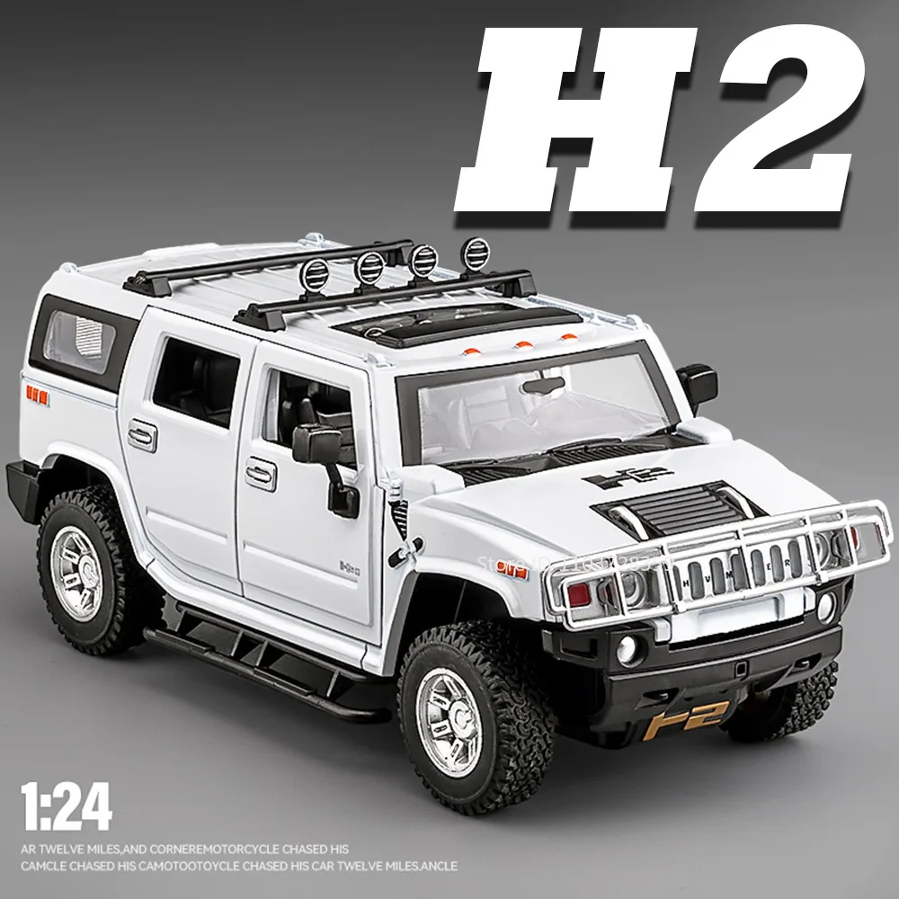 

1:24 H2 G63 U8 Toy Car Models Alloy Diecast Off-road Vehicles Shock Absorption Doors Opened Sound Light Ornament for Kids Gifts
