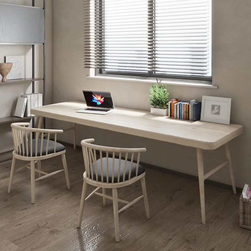 Log desk Double study table Household solid wood computer table Chair table Simple