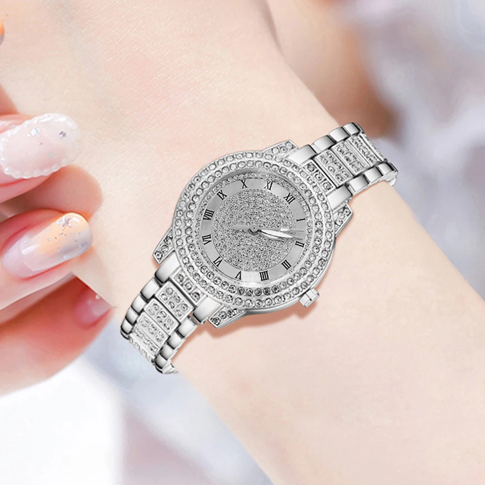 5Pcs/Set Unisex Jewelry Watches Women's Wristwatch Accessories Silver Trendy Fashionable Elegant Exquisite Light Luxury Rhinestone Luxurious Roman Numeral Dial Round Dial Quartz Watch Set Y2K Suitable for Daily Outfits Perfect Holiday Gift view 5