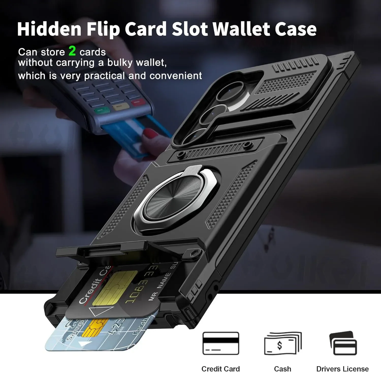 Case For Samsung Galaxy S25 Ultra S24 Plus A15 Card Holder Magnetic Rotated Ring Kickstand Layer Heavy Shockproof Wallet Covers