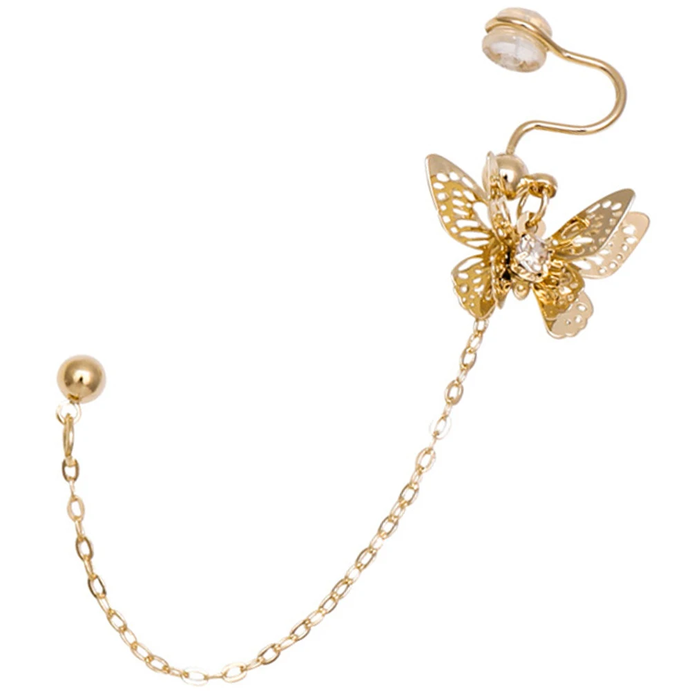 

Golden Alloy Butterfly Ear Clip Chain Earrings Stylish Danglers for Party Anniversary Occasions All Match Accessory Women Girls