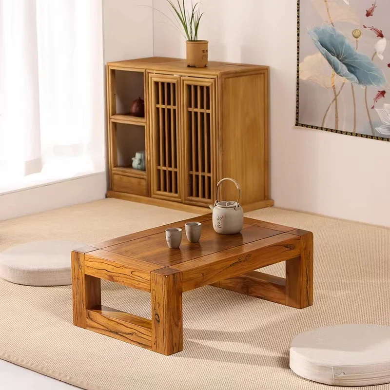 Old elm tatami coffee table solid wood kang bay window small new Chinese Sinology Zen tea  small low