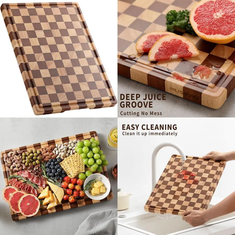 

Large Wooden Cutting Board with Handles - Ideal for Meat, Vegetables, Fruits, and Cheese