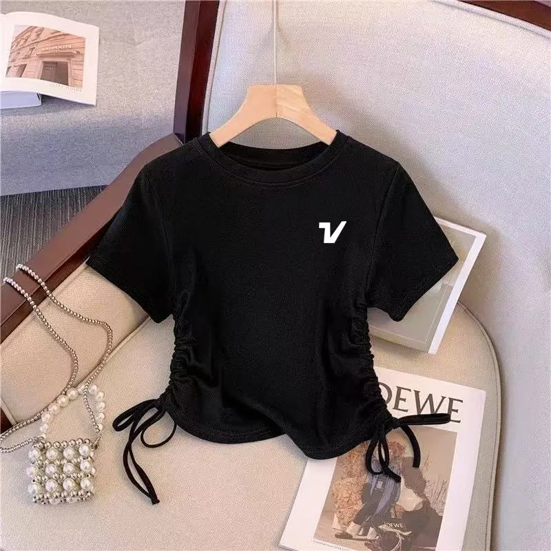 

Women's Golf Wear New Summer Drawstring Irregular Shoulder Short sleeved Top Quick drying Breathable Outdoor Fashion