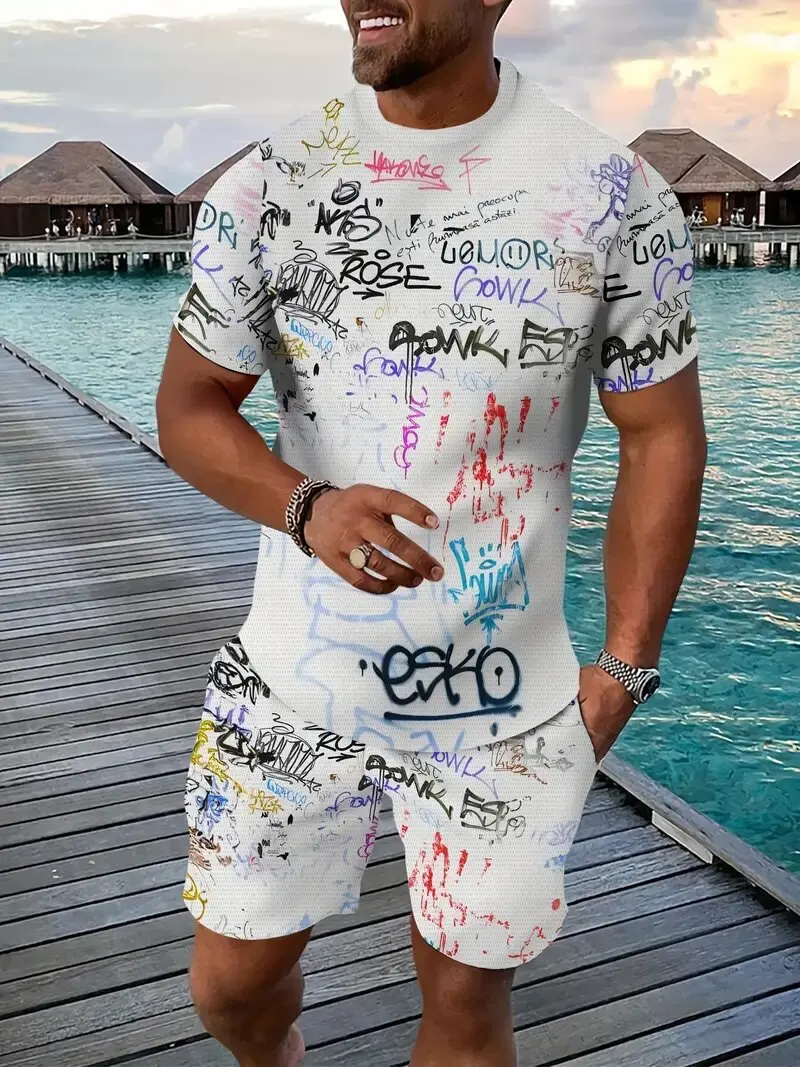 

Casual Sports Suit Breathable Outdoor Casual Men's T-Shirt And Shorts Suit Summer 3d Printing Suit Suitable For Men And Adults