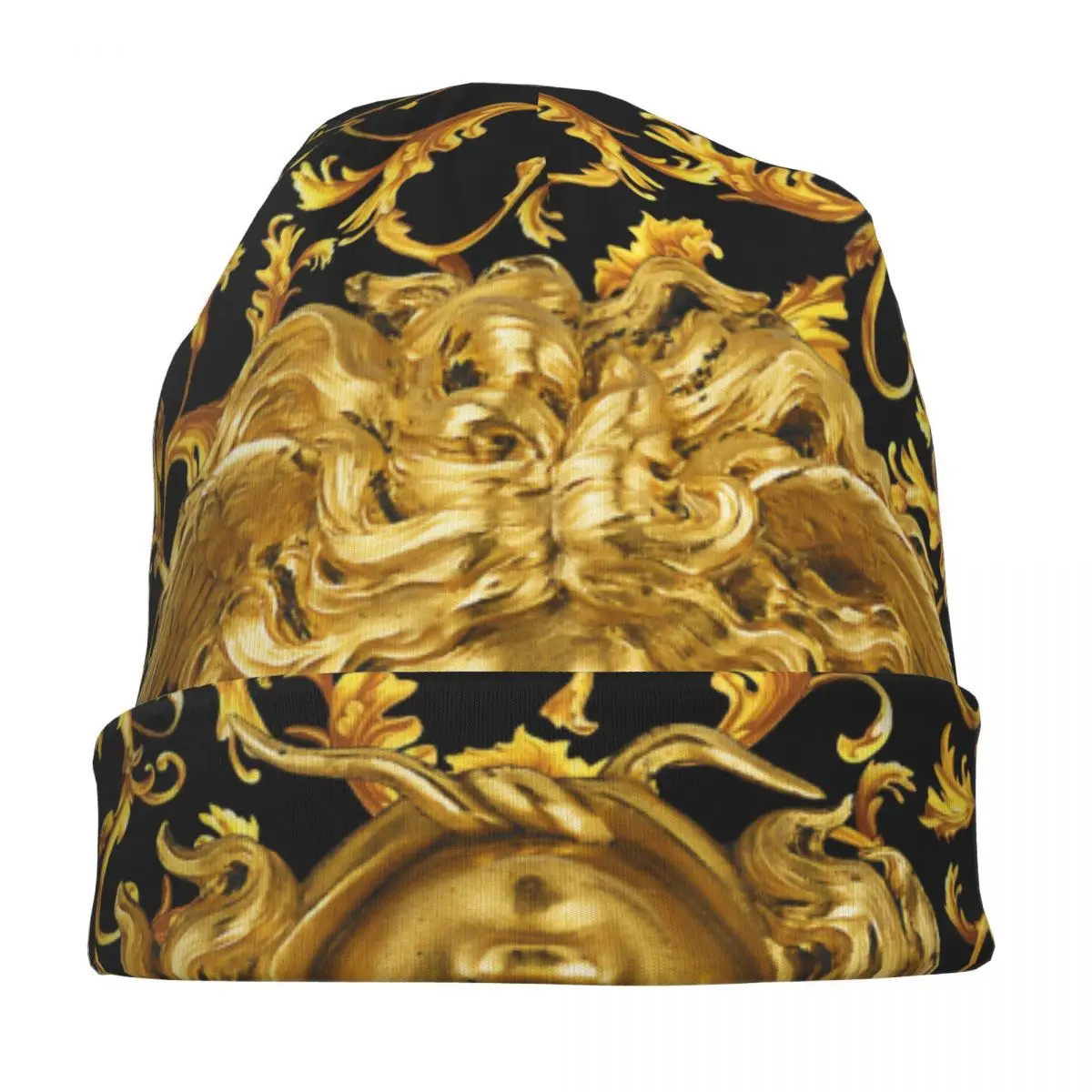 Gold Baroque Print Luxury Skullies Beanies Medusa Greek Mythology Bonnet Hats Men Hip Hop Warm Multifunction Bonnet Knit Hat