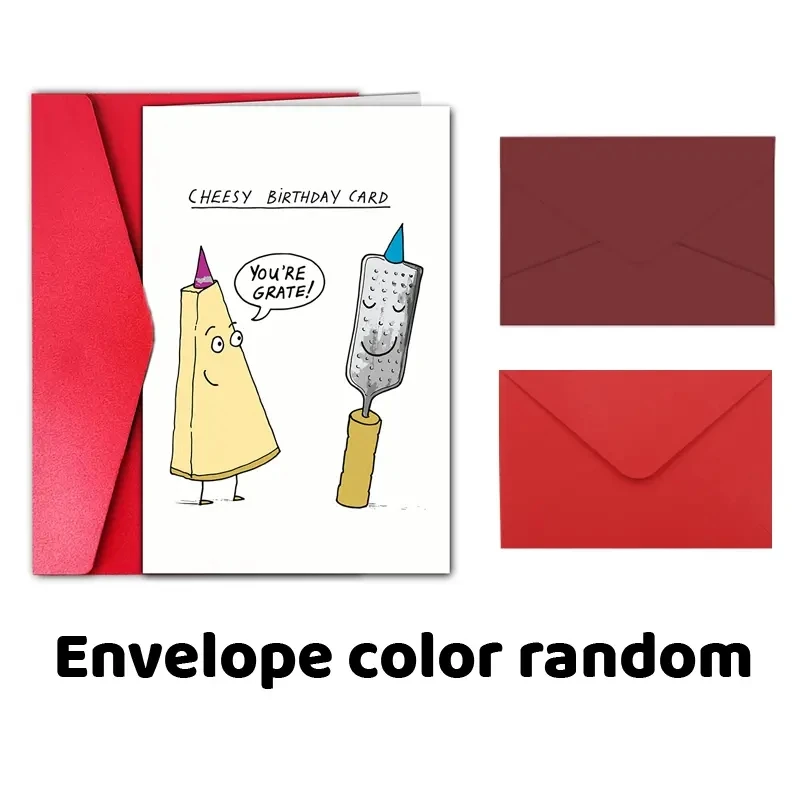1 pc fun birthday card with a cute comic cheese pattern. The perfect gift for your partner\'s family, colleagues and friends.